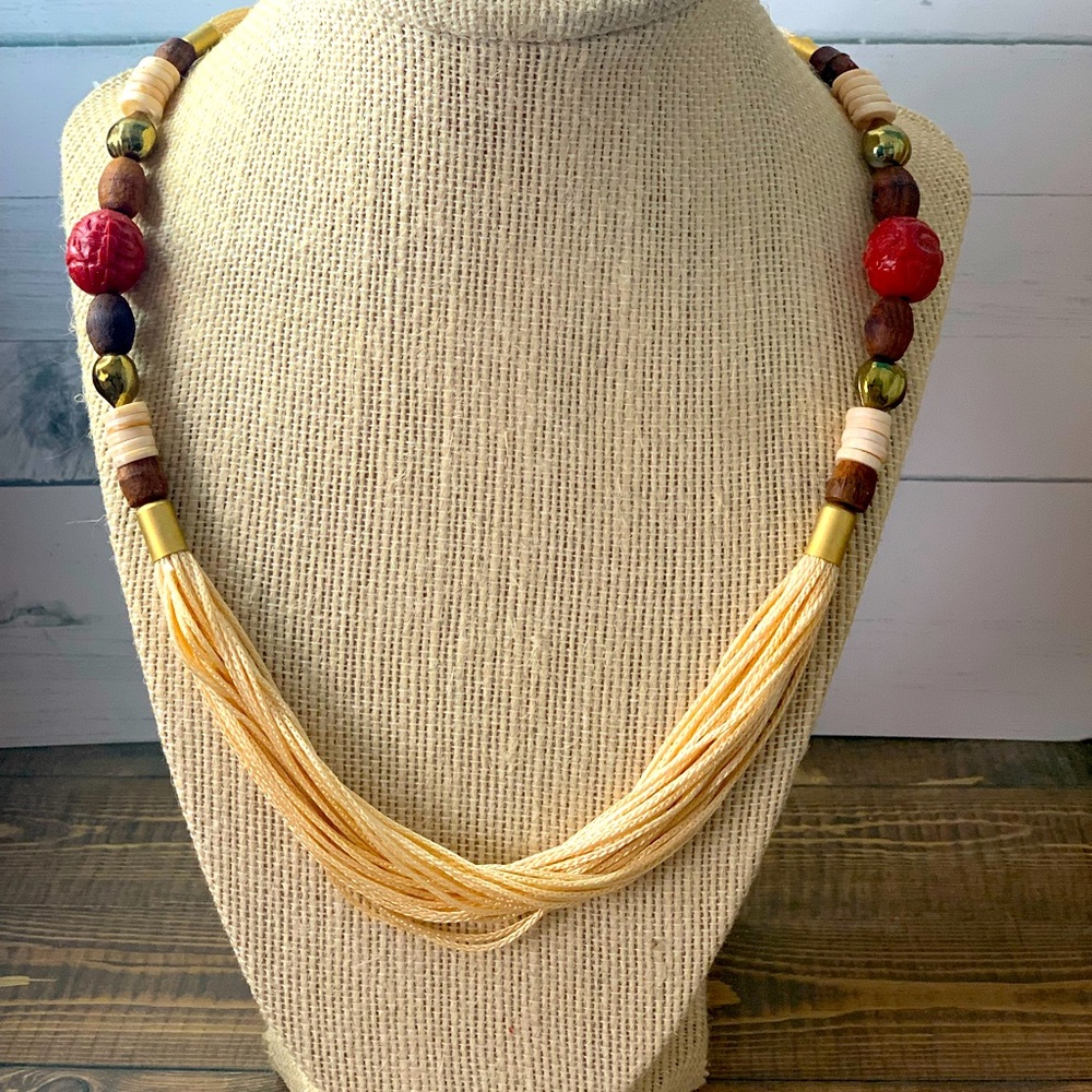 Bohemian Vintage Multi-strand Wood Beaded Necklace